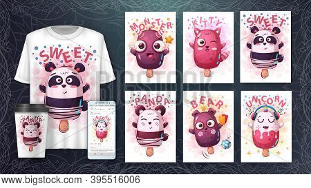 Cartoon Chracters - Set Ice Cream Illustration. Vector Eps 10