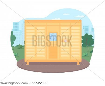 Mailboxes Row Service 2d Vector Web Banner, Poster. Parcel In Mail Box. Postboxes In City. Logistic 
