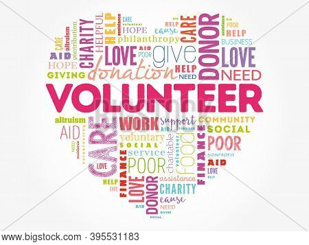 Volunteer Word Cloud Collage, Heart Concept Background