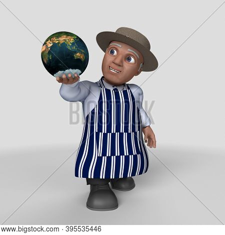 3D Render of Cartoon Butcher Character
Map Source https://visibleearth.nasa.gov/collection/1484/blue-marble