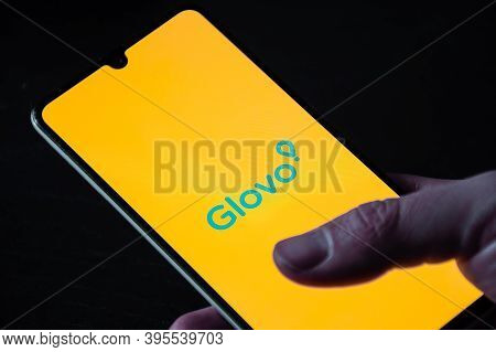 Vilnius, Lithuania - November 19 2020: Glovo, Food Ordering And Delivery Service. Takeaway Food Duri