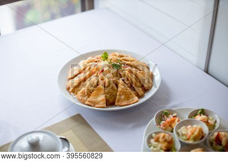 Crispy Spring Roll Stuffed With Prawns And Pork. Crispy Spring Roll Stuffed With Prawns And Pork On 