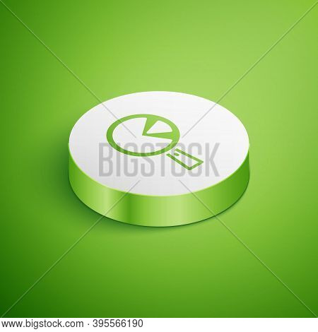 Isometric Omelette In Frying Pan Icon Isolated On Green Background. Omelet In A Skillet. White Circl