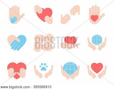 Charity Set Icons. Vector Donation Stock Illustration Isolated On White Background. Voluntary Colorf