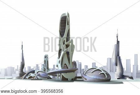 Futuristic City With Organic Architectural Structures And A Generic Skyline, With The Buildings Clip
