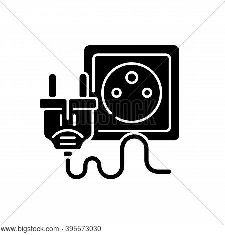 Electrical Plug For Tech Black Glyph Icon. Type K Cable For Socket. Unplug Appliance. Electrical Cor