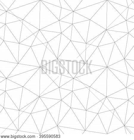 Abstract Seamless Polygonal Background With Thin Black Lines. White Background With A Geometric Patt