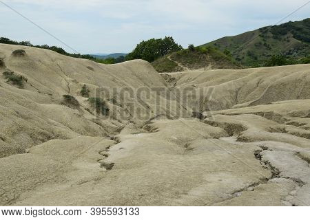 Landscape With Cracked Soil. Ground Shape Created By Muddy Volcanoes And Natural-gas Eruptions In Be