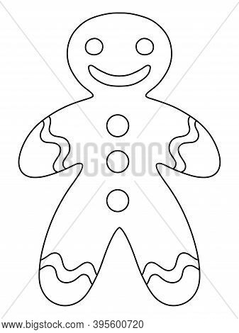 Funny Cartoon Gingerbread Man Coloring Page Stock Vector Illustration. Smiling Simple Winter Holiday
