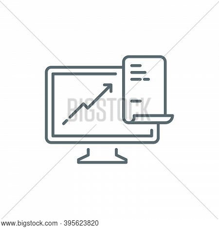 Computer Monitor With Business Graph Growing Chart Icon, Color, Line, Outline Vector Sign, Linear St