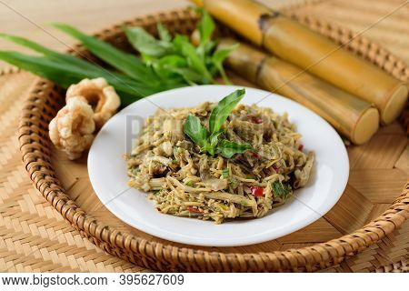 Northern Thai Food (yum Nor Mai), Spicy Bamboo Shoot Salad With Crab Paste Eating With Pork Rind, Ba