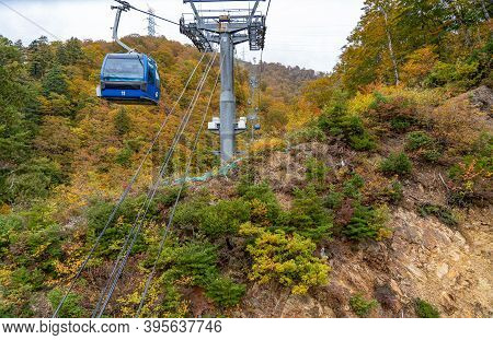 View Of Mountains And Valleys From The Dragondola (naeba-tashiro Gondola) In Autumn Foliage Season. 