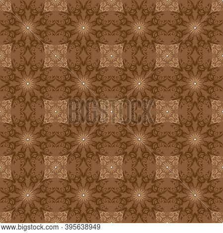 Simple Flower Motifs On Java Batik With Smooth Brown Color Design.