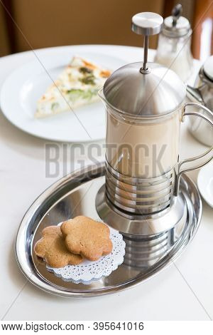 Tray With Tea French Press And Cookies