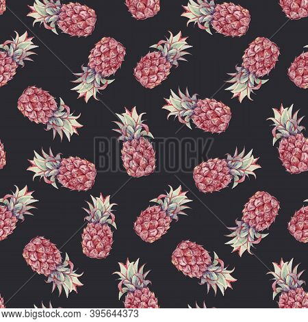 Beautiful Vector Seamless Pattern With Watercolor Pineapple. Stock Illustration.