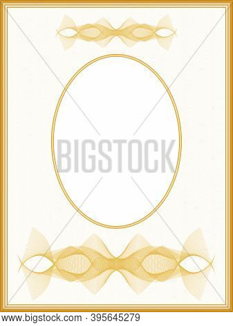 Vintage Passe-partout With Oval Frame. Graceful Line Art Pattern. Retro Border Design With Golden Vi