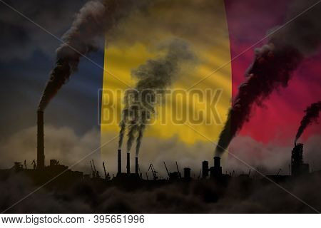 Dark Pollution, Fight Against Climate Change Concept - Industrial 3d Illustration Of Industrial Chim