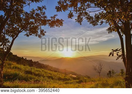 Sunset Scenery At Doi Chang Muop Mountain, Chiang Rai