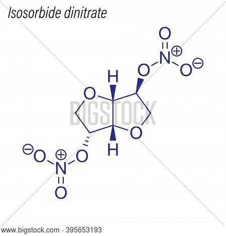 Vector Skeletal Formula Of Isosorbide Dinitrate. Drug Chemical M