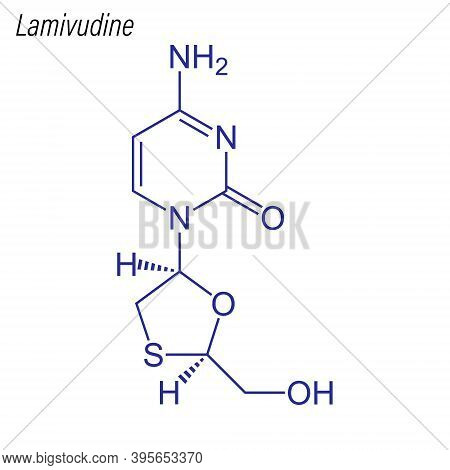 Vector Skeletal Formula Of Lamivudine. Drug Chemical Molecule.