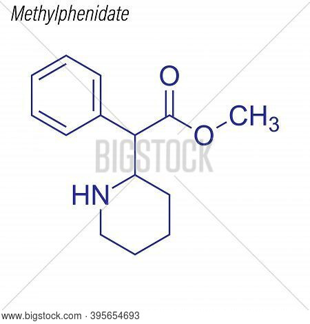 Vector Skeletal Formula Of Methylphenidate. Drug Chemical Molecu