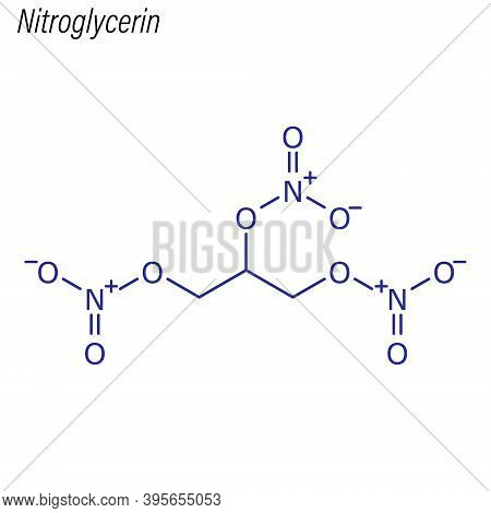 Vector Skeletal Formula Of Nitroglycerin. Drug Chemical Molecule