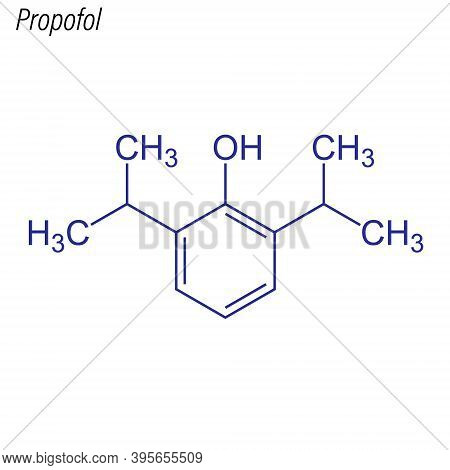 Vector Skeletal Formula Of Propofol. Drug Chemical Molecule.