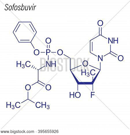 Vector Skeletal Formula Of Sofosbuvir. Drug Chemical Molecule.