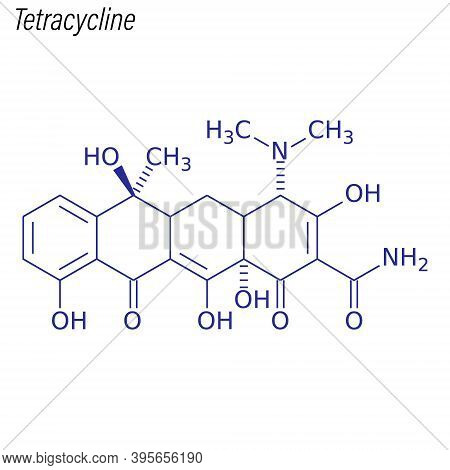 Vector Skeletal Formula Of Tetracycline. Drug Chemical Molecule.