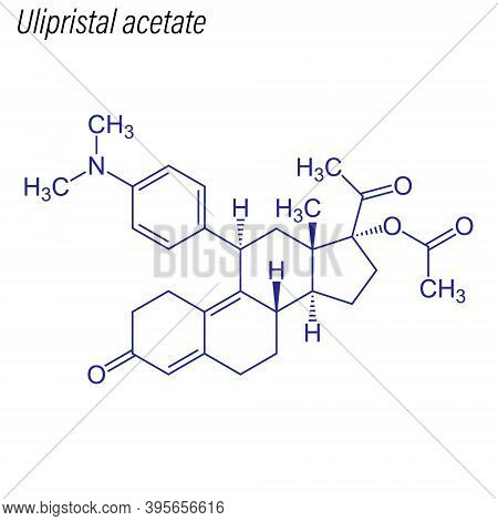 Vector Skeletal Formula Of Ulipristal Acetate. Drug Chemical Mol