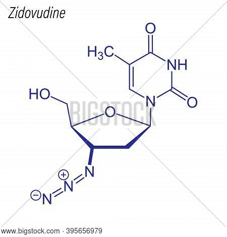 Vector Skeletal Formula Of Zidovudine. Drug Chemical Molecule.