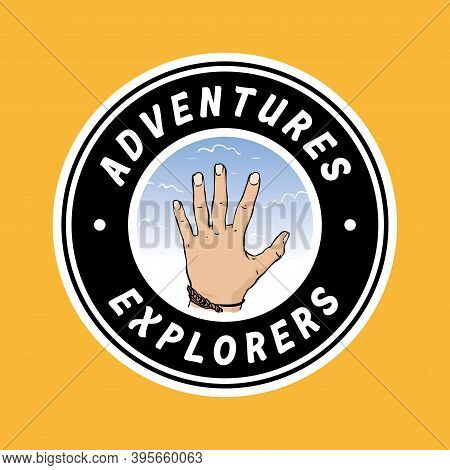 Hand Hold Airplane Window Circle Label Logo Design