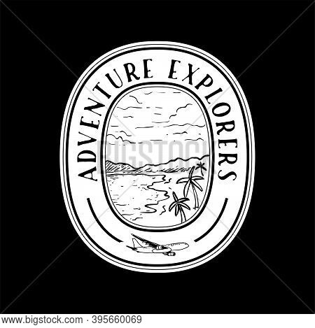 Beach Scenery Hand Drawn Label Stamp Adventure Design Template
