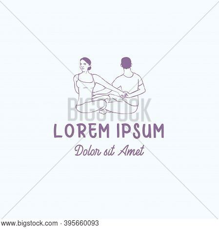 Couple Do Yoga Pose Training Sport Illustration Logo Concept