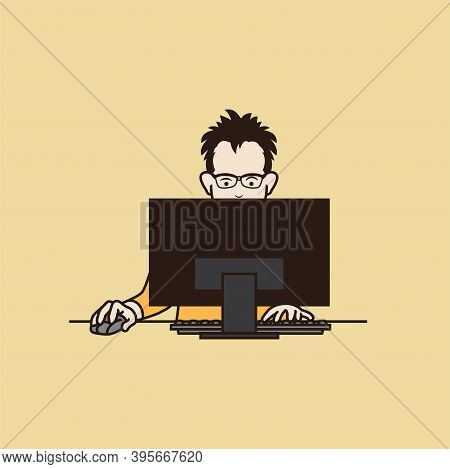 It Guy Do Hard Working With Messy Hair Illustration Design Template
