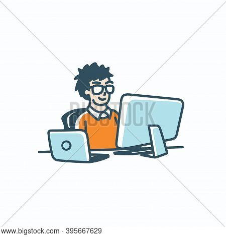 It Guy Do Hard Working With Messy Hair Illustration Design Template