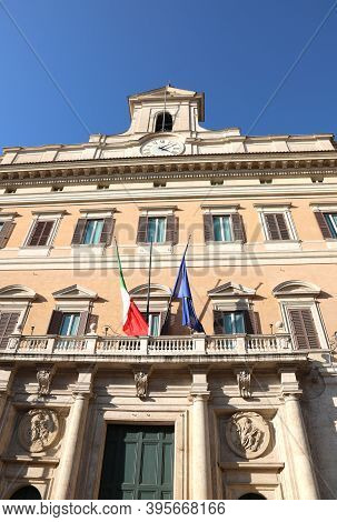 Rome, Rm, Italy - March 3, 2019: Montecitorio Palace Seat Of The Italian Parliament In Roma City