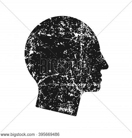 Human Head Shape Vector Icon. Grunge Texture. Person Side Profile Silhouette Sign. Man Face Symbol. 