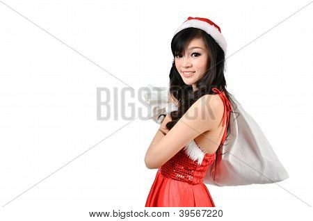 Santa kvinna med en vit väska