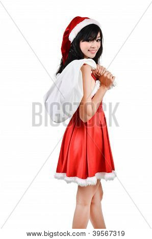 Santa kvinna med en vit väska