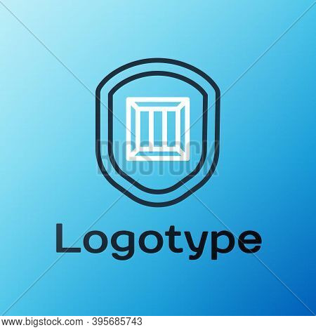 Line Delivery Security With Shield Icon Isolated On Blue Background. Delivery Insurance. Insured Car