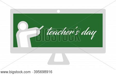 November 24 Teacher's Day Green Board  Isolation On White Background. Online Education Resources Vec
