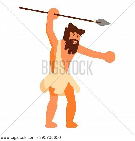 Stone Age Human Icon Isolated On White Background. Vector Illustration. Homo Sapiens Hunter Man