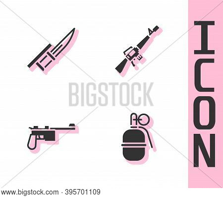 Set Hand Grenade, Bayonet On Rifle, Mauser Gun And M16a1 Icon. Vector