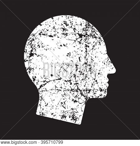 Human Head Shape Vector Icon. Grunge Texture. Person Side Profile Silhouette Sign. Man Face Symbol. 