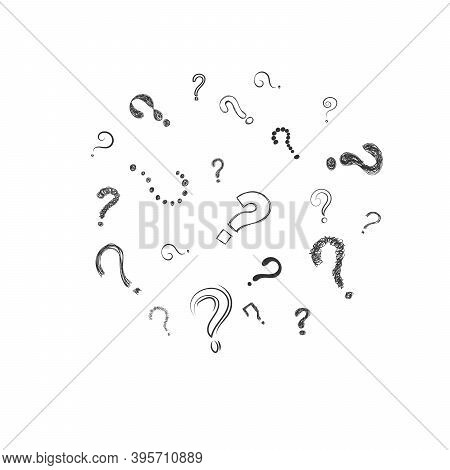 Question Mark - Hand Drawn Symbol. Hand Drawn Signs Interrogation, Scribble Symbols. Cartoon Sketch 