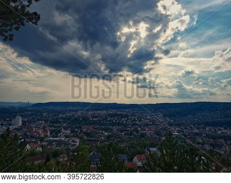 Cloudy Sky View On Jena At Summer From Landgrafen