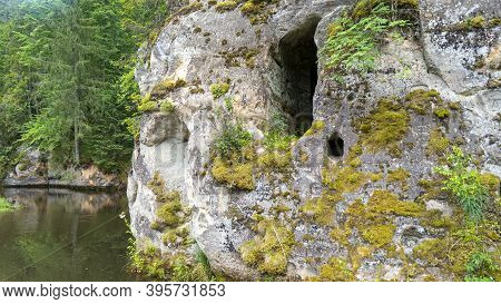 Anfabrika Rocks And Cellars In Ligatne Town An Old Floodgate Dam. Ancient Sandstone Caves And Ancien
