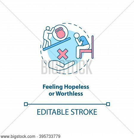Feeling Hopeless And Worthless Concept Icon. Sad Symptom Idea Thin Line Illustration. Chronic Fatigu