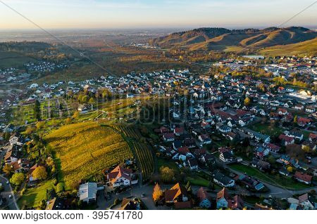 Colorful Landscape Aerial View Of Little Village Kappelrodeck In Black Forest Mountains. Beautiful M